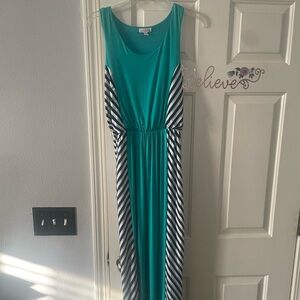 Charming Charlie Mint Seafoam Navy Blue and White Maxi Dress Size Large